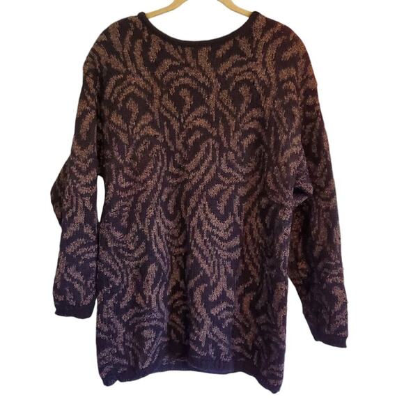 Vintage Black Gray Patterned Long Line Mohair Blend Crew Neck Pullover Sweater